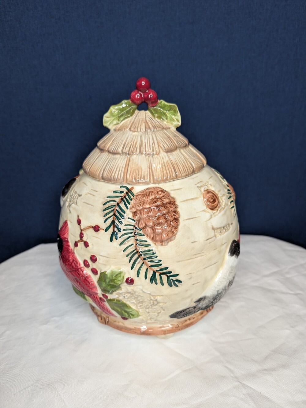Sonoma Ceramic Bird and Pinecone Cookie Jar with Lid - Picture 1 of 7